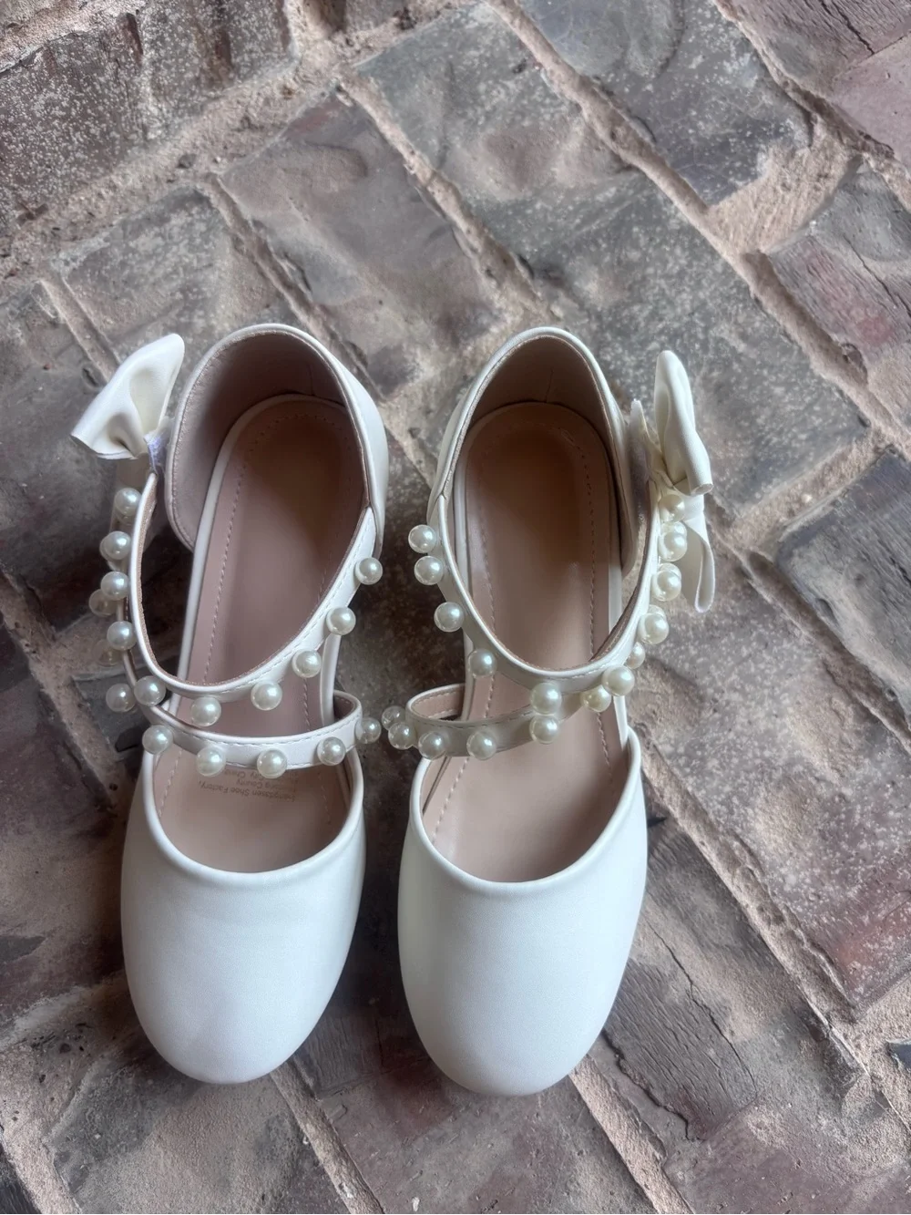 Ivory Pearl-Strap Bow Flats